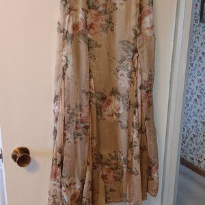Soft Surroundings Dark Tan Flowery Maxi Skirt, S